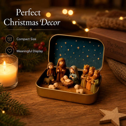 Religious Pocket-Size Mini Nativity Scene Set with Storage Box, Hand-Painted Plastic Figurines