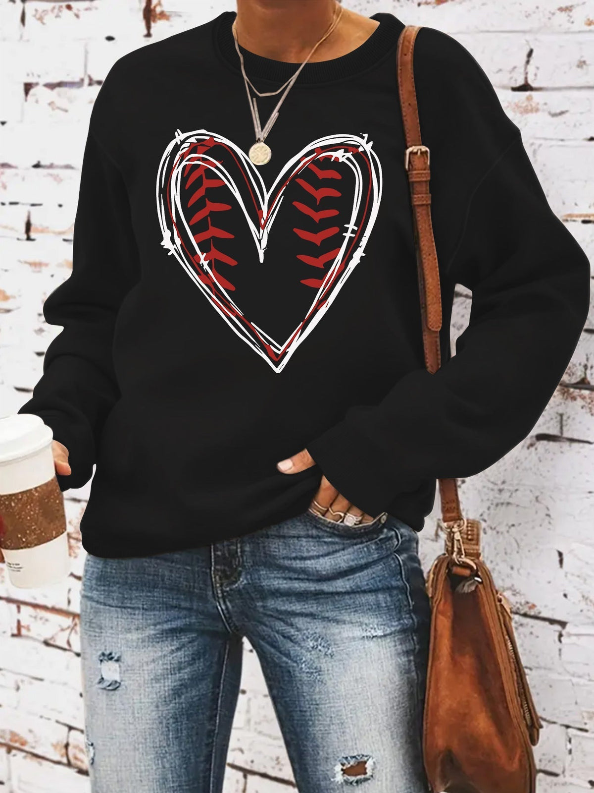 Heart printed casual long sleeved sweatshirt