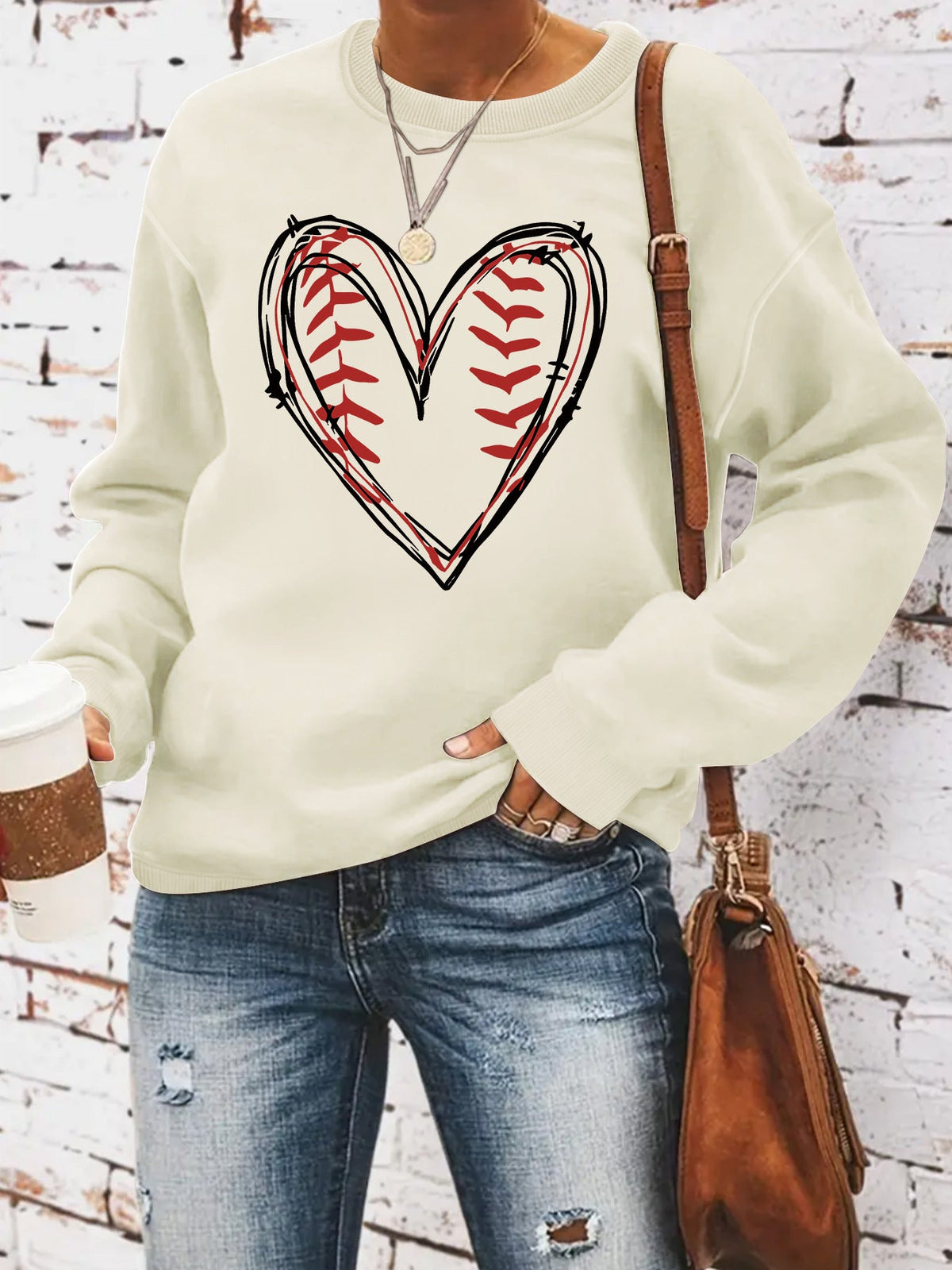 Heart printed casual long sleeved sweatshirt