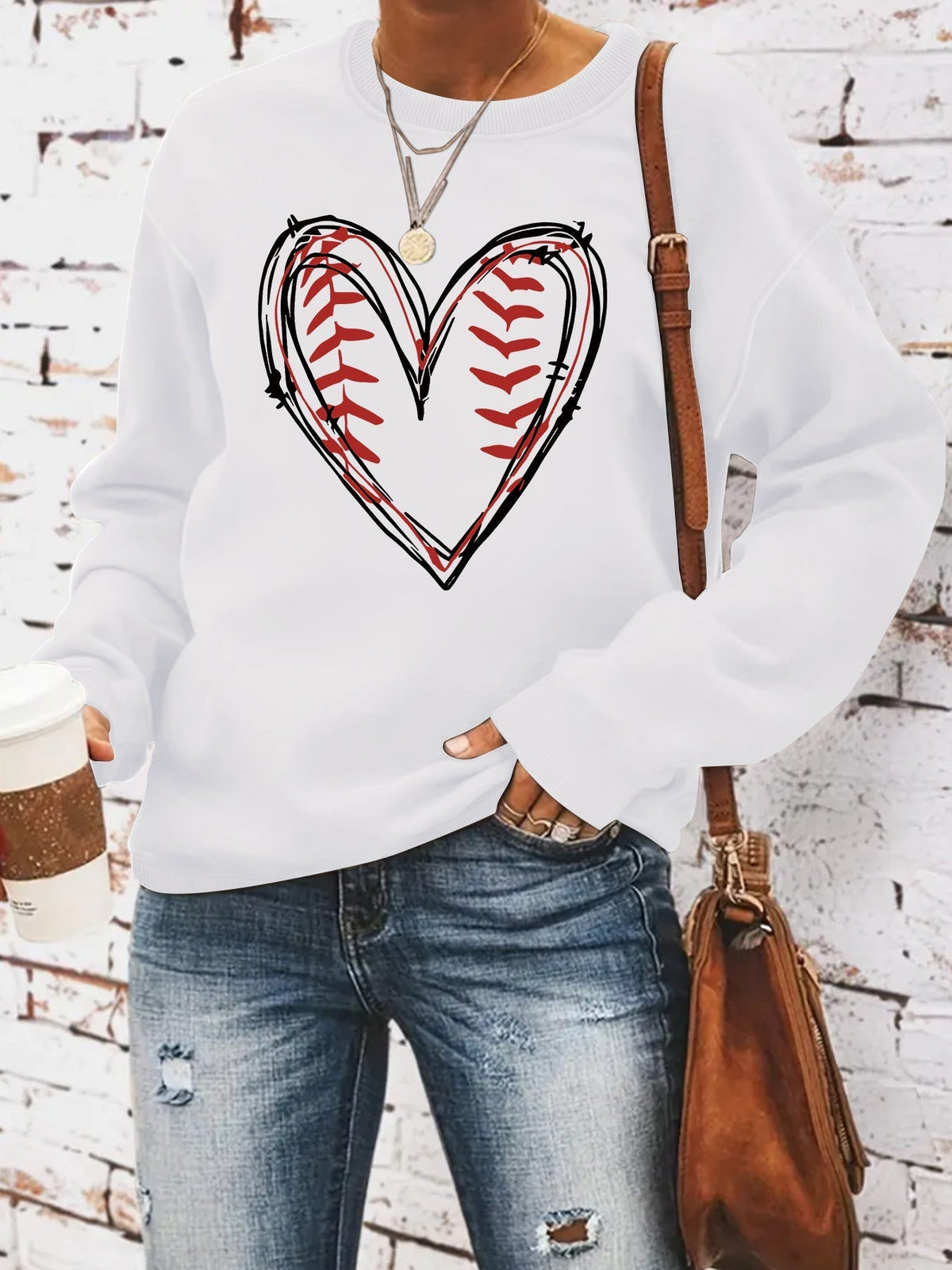Heart printed casual long sleeved sweatshirt