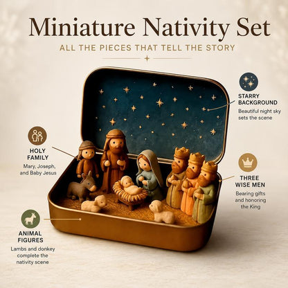 Religious Pocket-Size Mini Nativity Scene Set with Storage Box, Hand-Painted Plastic Figurines