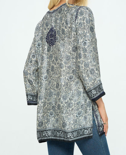 Midnight Floral Garden Embroidered Tunic Top